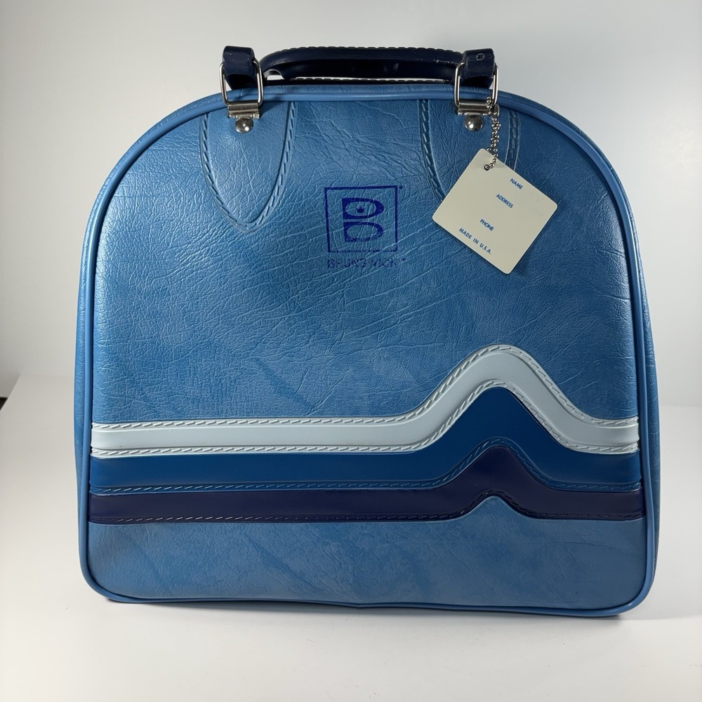 Vintage Brunswick Blue Bowling Ball Bag with Metal Rack Tri-color